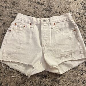 Levi’s White Distressed Denim Shorts